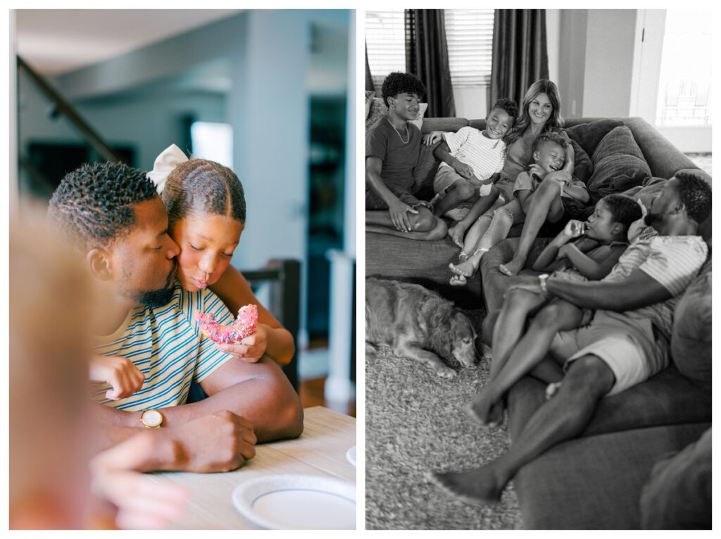 relaxed in-home family session with young kids and teenagers