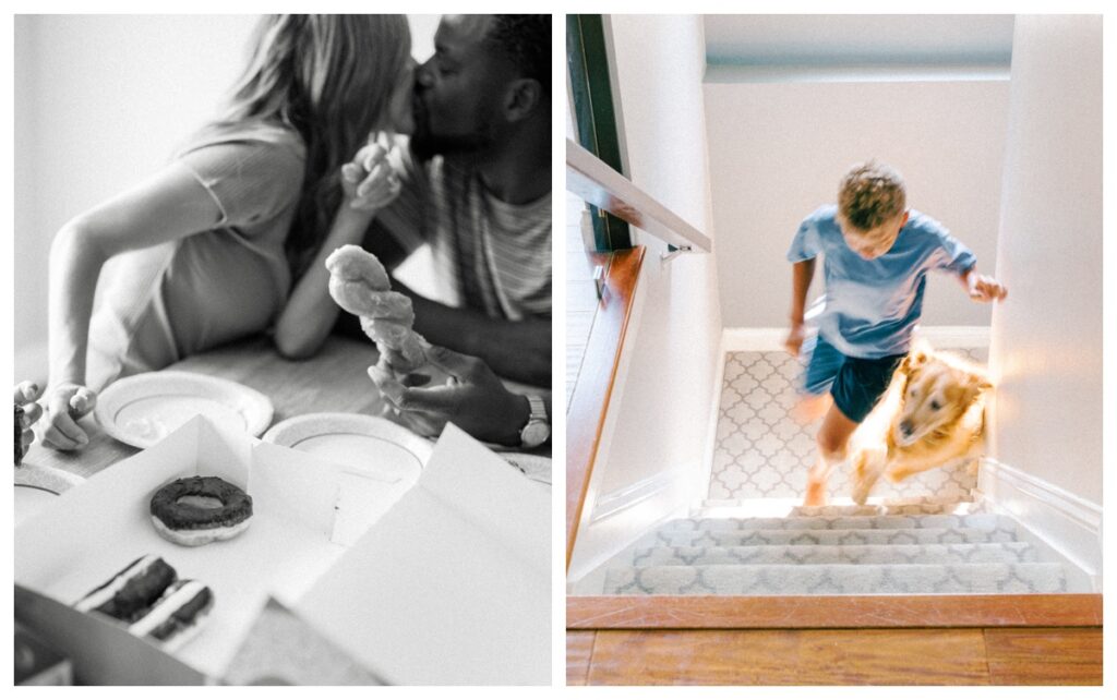 relaxed in-home family session with young kids and teenagers