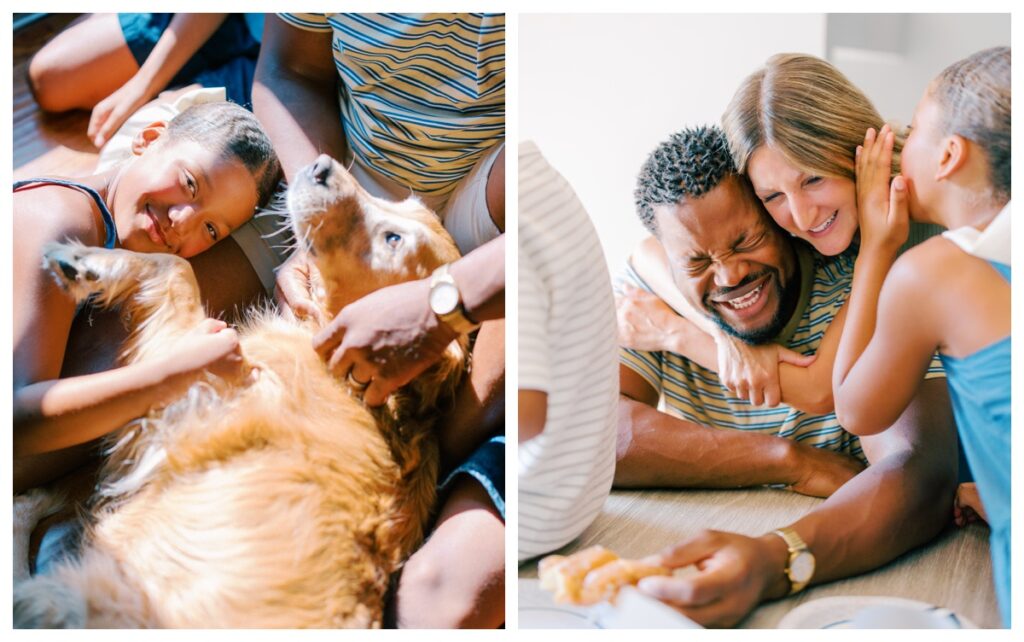 relaxed in-home family session with young kids and teenagers