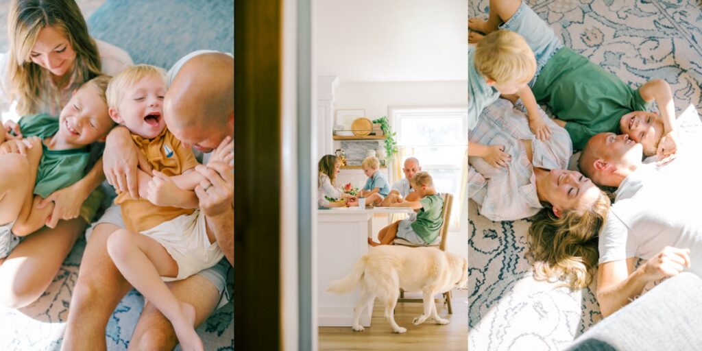 Relaxed backyard and indoor family session with a roudy bunch of boys